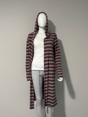 NWT Striped Hooded Duster Cardigan in Pink and Charcoal  Spring